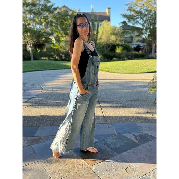 Upcycled Kenzie Wide Leg Distressed Overalls Size S | SAME DAY SHIP or NEXT DAY - Picture 1 of 7
